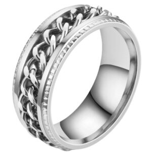 Anxiety Ring - (Ketting) - Stress Ring - Fidget Ring - Anxiety Ring For Finger - Draaibare Ring - Angst Ring - Zilver-Zilver kleurig RVS - (19.25mm / maat 60)